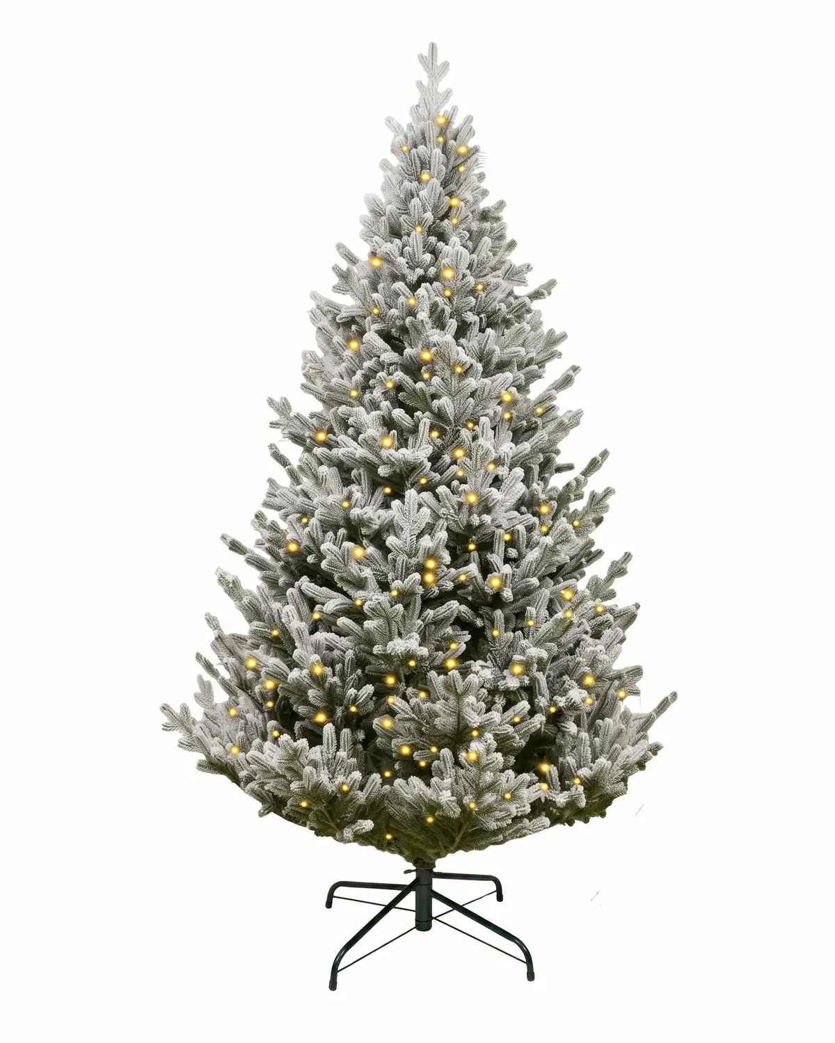 Nordic Spruce karlı ışıklı yılbaşı ağacı, kar dokulu sık dallar ve yanan LED'ler