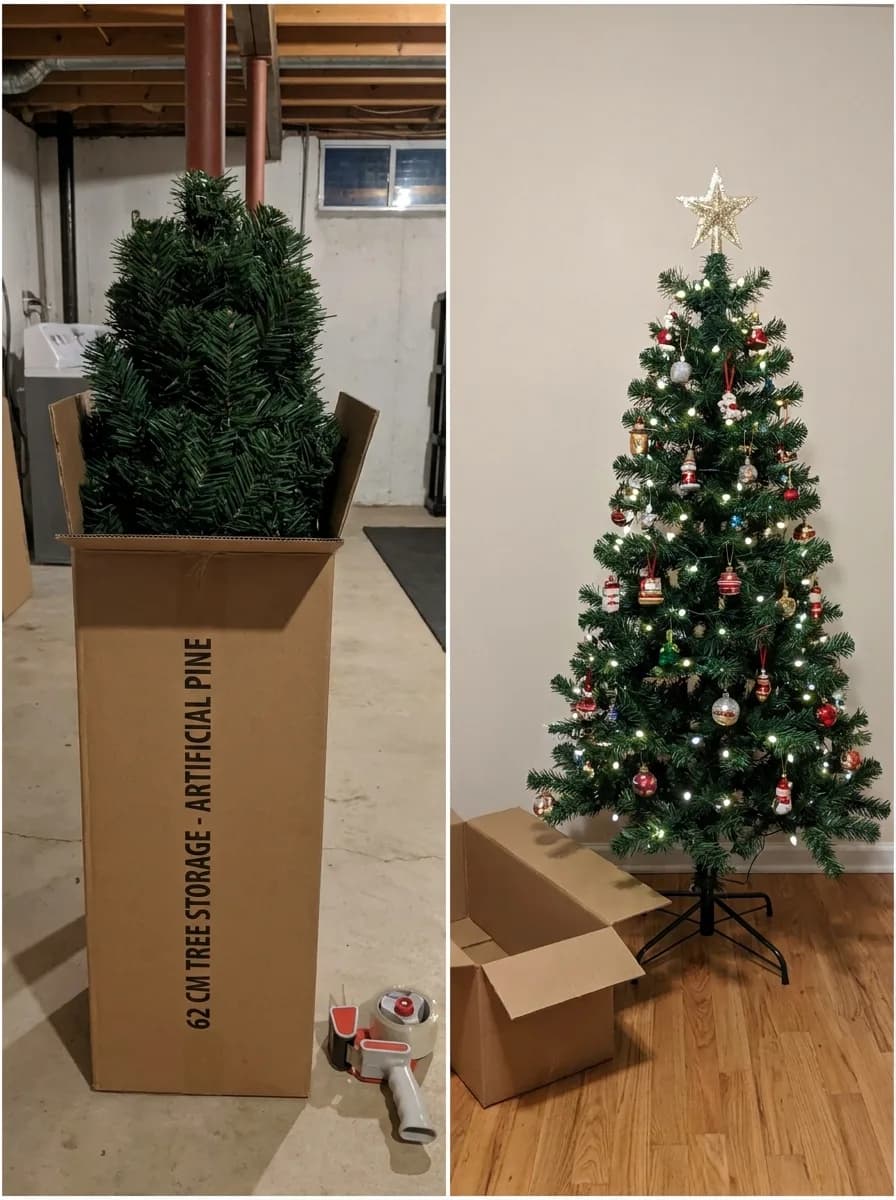 90 cm yapay yılbaşı ağacının katlanmış hali ve saklama kutusu